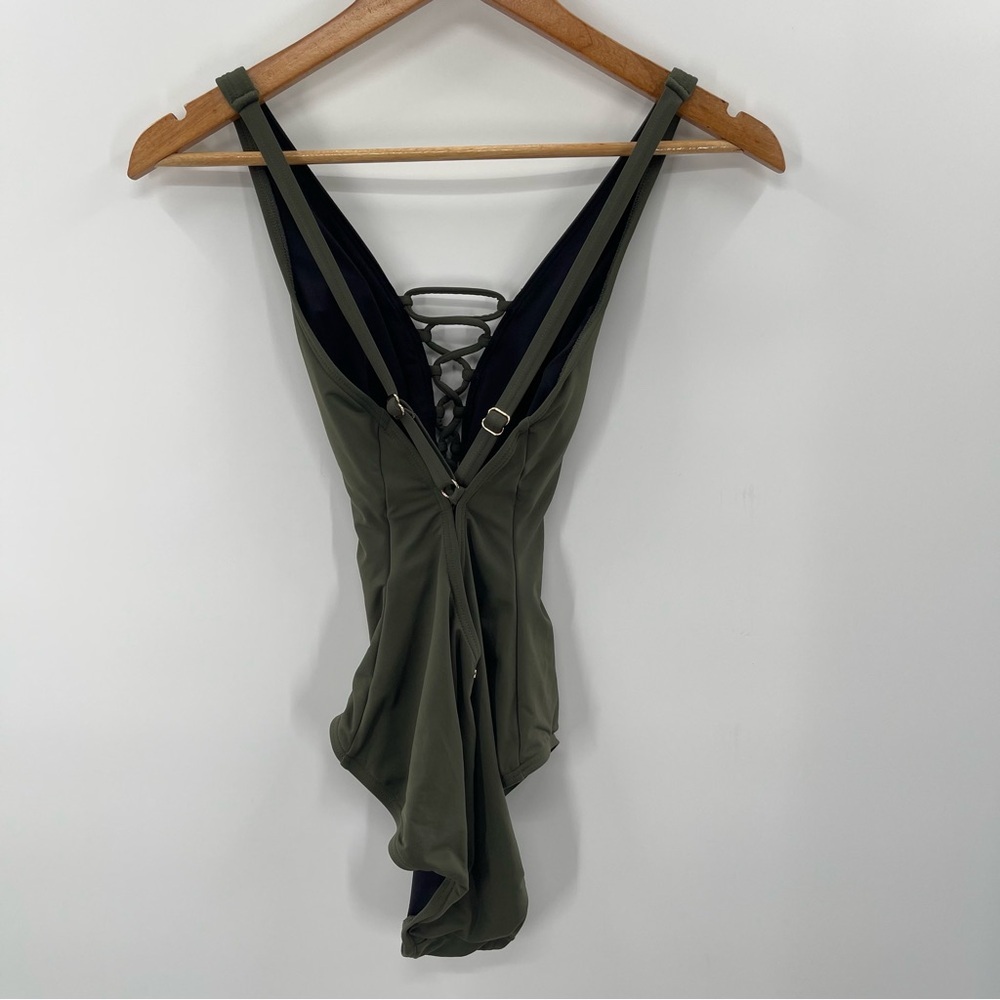 MICHAEL Michael Kors Lace Up Olive One Piece Swimsuit Size 6 - Picture 6 of 10